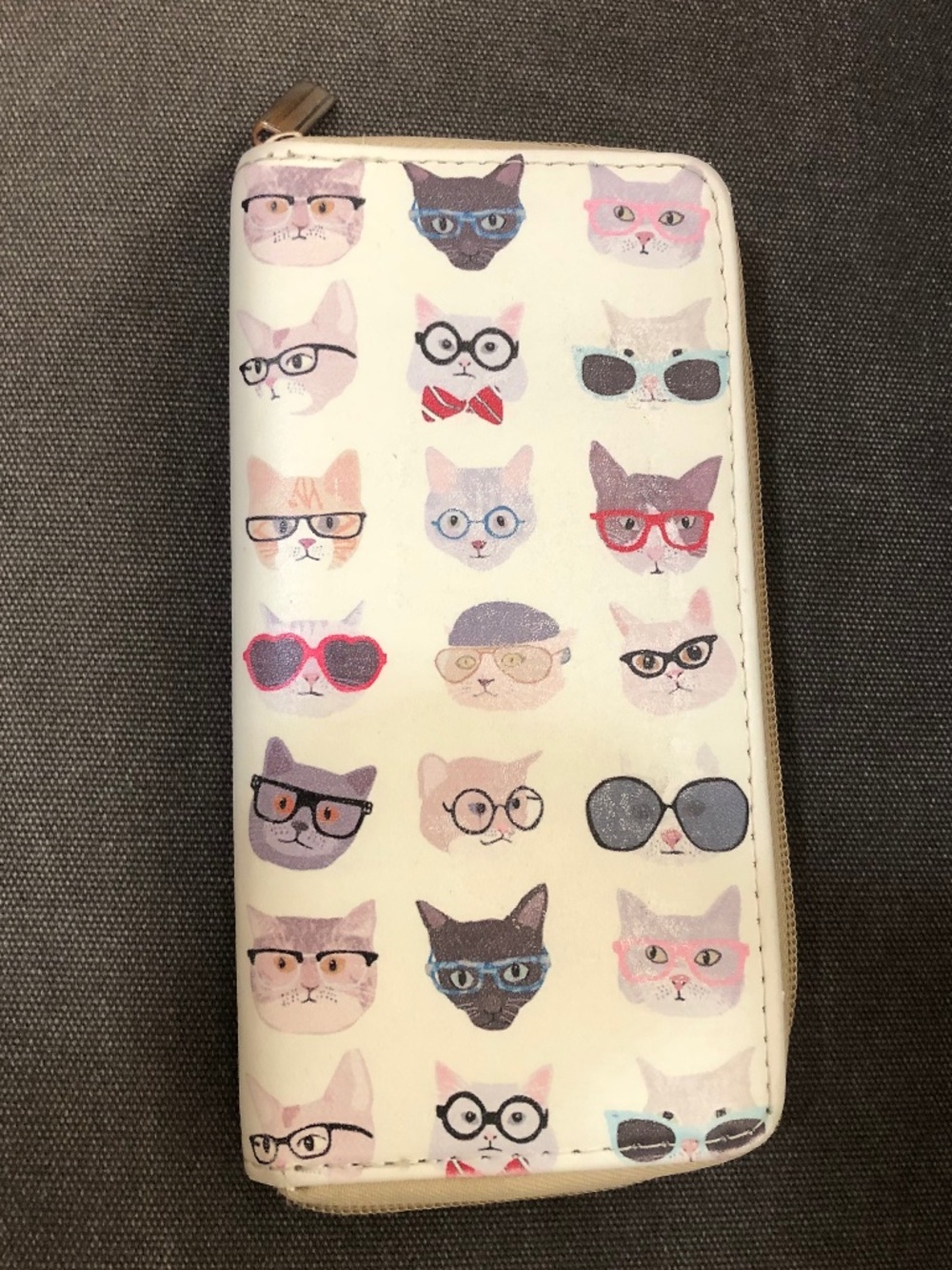Zip around wallet, cats wearing glasses 4 x 7.5 inch